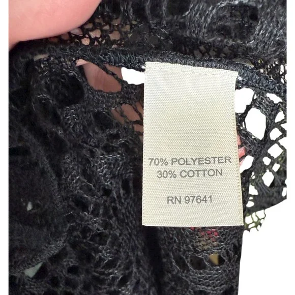 Vintage J. Jill Lace Cardigan Large Petite Black Sheer Ruffle Long Sleeve Boho - Picture 11 of 12